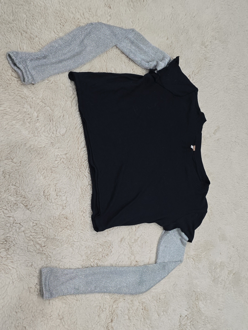 Free People Black Top with Silver Sparkle Sleeves